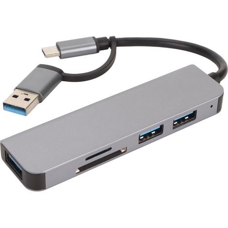Hub USB 3.0 5 en 1 avec 3 ports USB de stockage et lecteur de carte mémoire, vitesse 5 Gbit/s, adaptateur USB C, répartiteur, dongle, station d'accueil (1/5)