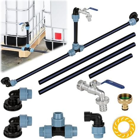 Ibc Adaptateur avec col de cygne en laiton S60 x 6 robinet d'arrêt 3/4" pour 2 réservoirs Ibc côte à côte / réservoirs de pluie avec accessoires de réservoir Ibc 1000 l Raccord de tuyau (1/5)