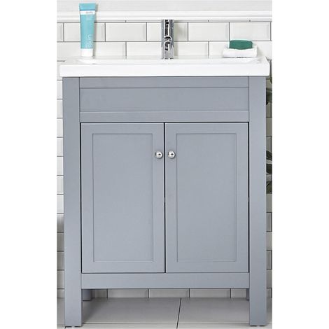 Milano Aston Light Grey 615mm Bathroom Cloakroom Vanity Unit with Basin and Round Handles - Chrome Handles (1/4)