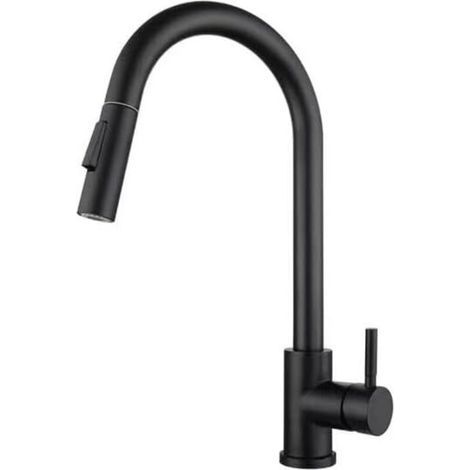 Ausziehbare Küchenarmatur mit abnehmbarem Sockel, G3/8" EU-Standard Warm- und Kaltwasser-Küchenarmatur aus Edelstahl, 360° drehbare Küchenspülenarmatur (Schwarz) (1/5)