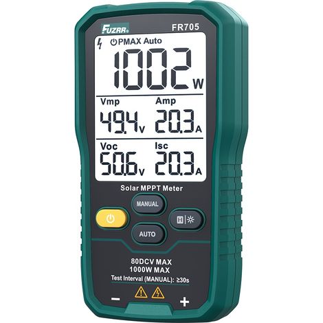 Compteur d'énergie solaire FUZRR FR705, MPPT 1000W 80V 35A, mesure Voc/Isc, haute précision, écran de 3,2 pouces. (1/5)