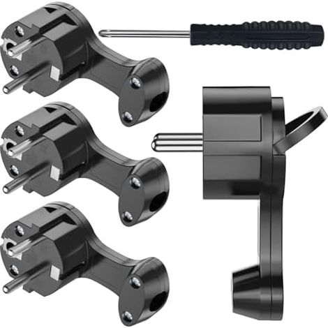 [4 Pièces] Fiche électrique Schuko, Fiche Extra-Plate à Contact de Protection Coudée avec Poignée Rabattable, 250V 16A pour Câbles Jusqu'à 3x1,5 mm² Fiche Plate Eurostecker, Noir (1/5)