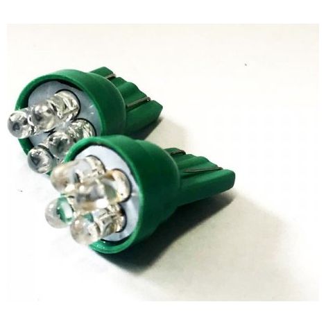 Coppia 2 Lampade Led T10 Con 4 Led F3 Colore Verde Green 12V 0,2W