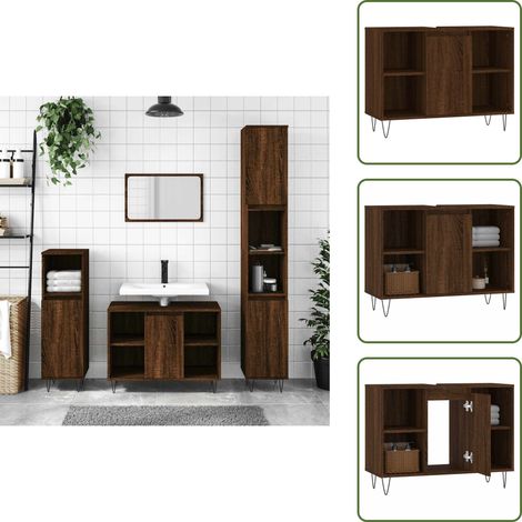 Armoire salle de bain chêne marron 80x33x60cm bois d'ingénierie - Meuble De Salle De Bain - Armoire De Salle De Bain - Rangement Salle De Bain - Commode Salle De Bain - Design Industriel