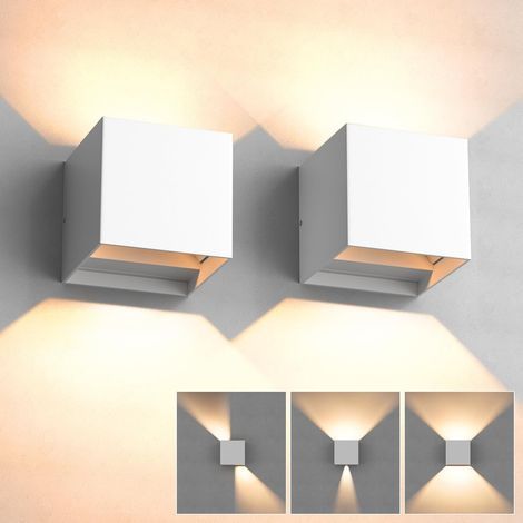 2-Piece Indoor/Outdoor LED Wall Light, IP65 Waterproof, 12W, 3000K Warm White, Adjustable Beam Angle, Aluminum Wall Sconce for Living Room/Bedroom - White (1/5)