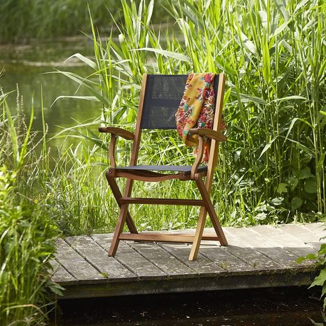 Fauteuil jardin acacia et textilène noir