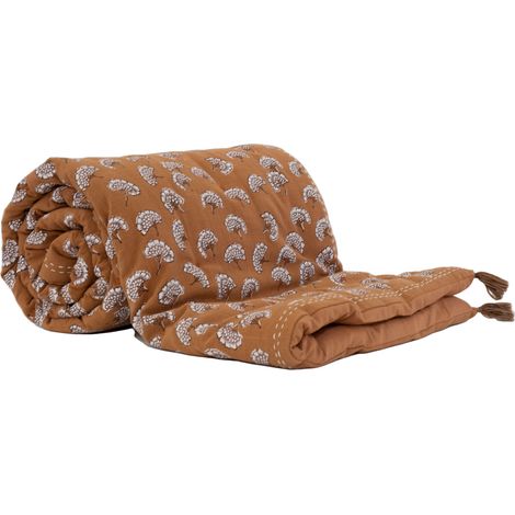 Édredon imprimé 100% coton avec pompon Marron Brun 80x200 cm