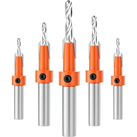 Juego de 5 brocas avellanadoras para madera, HSS cónicas de 10 mm con vástago hexagonal, para carpintería. (1/5)