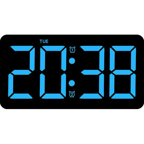 Reloj despertador con gran pantalla LED, reloj de pared electrónico digital, reloj de mesa, reloj de pared para dormitorio, reloj para sala de estar - Azul (1/2)