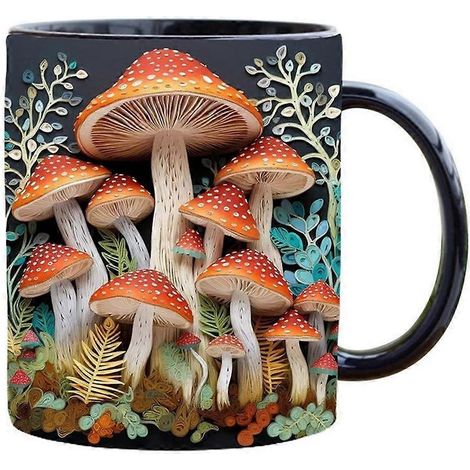 Mug Champignons 3D en Céramique - Design Espace Amusant 3D - Tasse Multi-Boissons pour Bureau, Maison, Chambre d'Études - A (1/4)