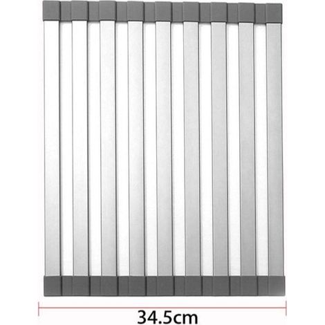 Grand égouttoir à vaisselle enroulable, égouttoir à vaisselle enroulable, couvercle d'évier, accessoires d'évier de cuisine, égouttoir en aluminium enroulable, pliable, enroulable (48 × 34,5 cm) (1/4)