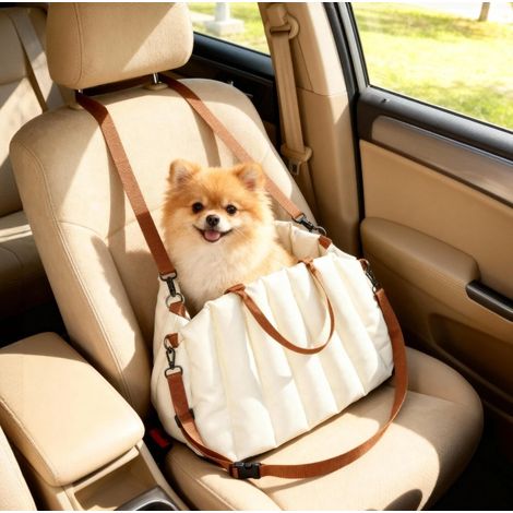 Bolso de transporte para perro / asiento de coche, 50 x 30 x 31 cm, Oxford 600D, crema OKMYHOME (1/5)