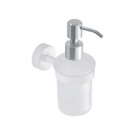 Dispenser di sapone bagno in acciaio inox bianco opaco e vetro  Monde-B kamalu