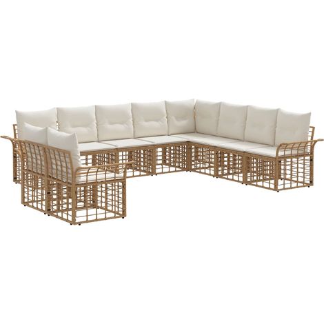 Outdoor-Sofagarnitur 10 pcs Natürlich und Cremweiß Polyester vidaXL