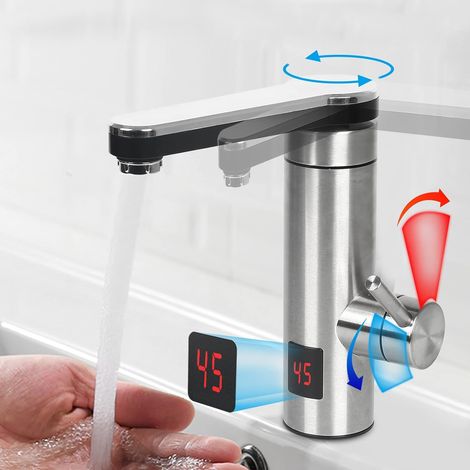 Robinet électrique, robinet en acier inoxydable 3,3 kW, robinet électrique avec chauffe-eau continu intégré, chauffe-eau en temps réel, affichage intelligent de la température par LED [ (1/5)