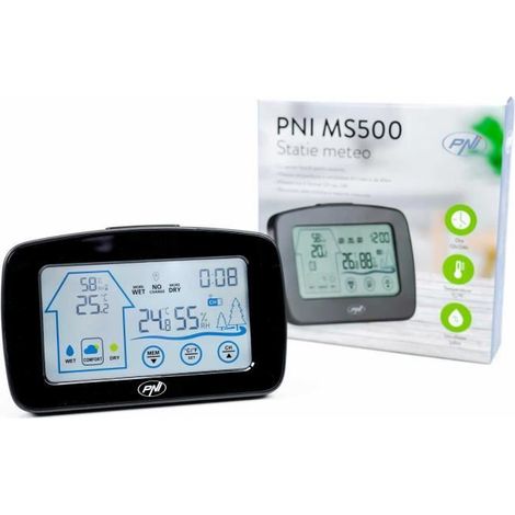 Station météo PNI MS500 avec capteur externe sans fil, affiche la température et l'humidité intérieures et extérieures, mémoire des (1/4)