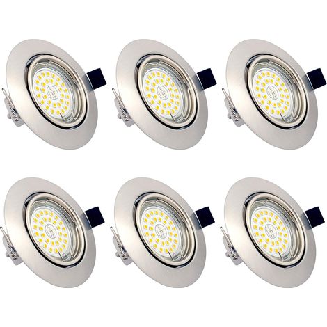Focos empotrables LED regulables regulables, 6 bombillas de 6 W incluidas, GU10, blanco cálido 3000 K, 230 V, IP23, iluminación de techo LED interior para salón, cocina, pasillo [Clase de eficiencia e (1/4)