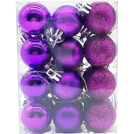 Lot de 24 mini boules de Noël incassables de 3 cm à suspendre pour sapin de Noël, fête de mariage, violet (1/4)