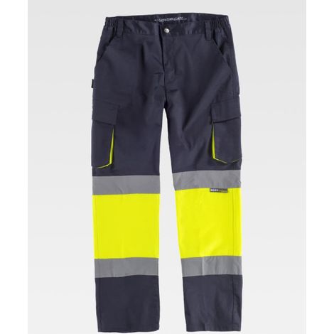 Pantalón de alta visibilidad y cintas reflectantes, tejido Slim Fit C3218 WORKTEAM XL Marino+Amarillo A.V.