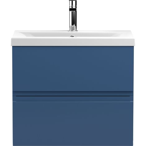 Hudson Reed Urban Wall Hung 2-Drawer Vanity Unit with Basin 1 Satin Blue - 600mm Wide (1/5)