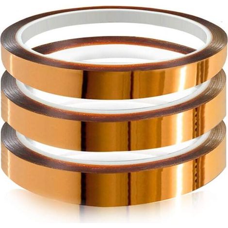 3-teiliges Polyimid-Folienband, hitzebeständiges Band, Kapton-Band, für 3D-Drucker, Maskieren, Löten, Leiterplattenisolierung (3 Stück × 20 mm × 33 m) (1/4)