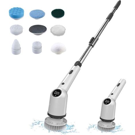 Electric Cleaning Brush, Rotating Cleaning Brush with 8 Replaceable Heads, 3 speeds, Bathroom Cleaning Brush (1/4)