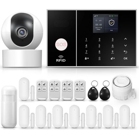 Système d'Alarme Maison,Alarme Maison sans Fil GSM+WiFi,Caméra de Surveillance HD 3MP,Capteur de Porte et Fenêtre Installation Facile,Détecteur de Mouvement (1/5)