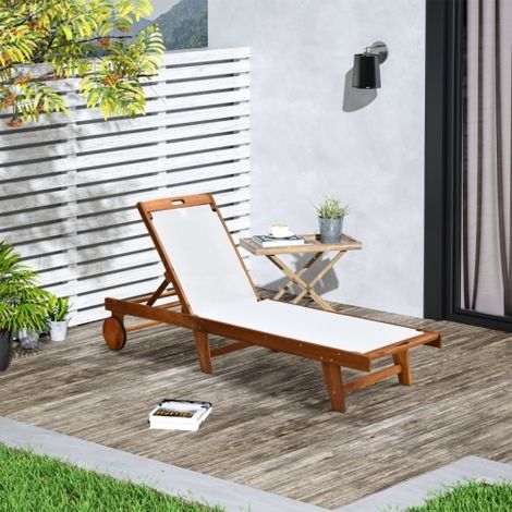 Transat avec dossier réglable sur 4 positions, naturel et blanc, 198x55x30-88.5 cm