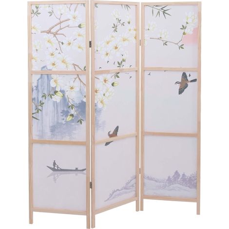 Paravento decorativo pieghevole a 3 pannelli 170 x 137 cm motivo paesaggio fluviale polietilene beige 040008913