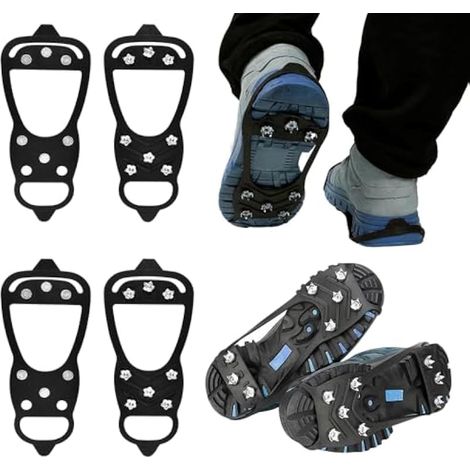 2 Paires de Crampons Neige et Glace avec 8 Dents, Crampons Antidérapants en TPE élastique, Crampon Chaussures Neige Universelle, Griffes à Crampon pour Ski, Randonnée, Camping, Escalade, Pêche (1/4)
