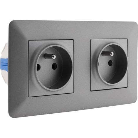 1 Prise Double 2P+T, Bornes Automatiques, Design Titanium, Murs Irréguliers, Rénovation Électrique (1/3)