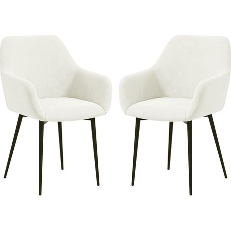 Set 2 Sedie da Pranzo Nordic Imbottite con Braccioli, Tessuto Effetto Velluto, Crema, 54x57x80 cm