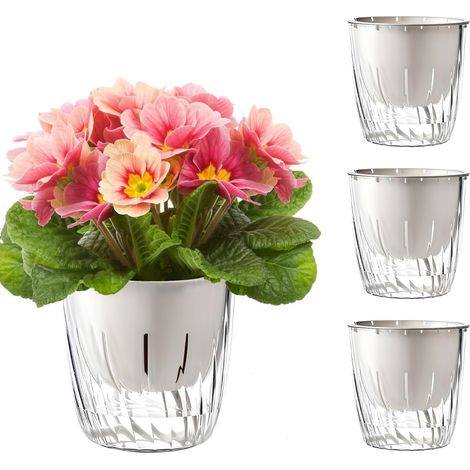 Ensemble de 3 pots de fleurs–Pots à réserve d'eau–jardinières d'intérieur modernes – Transparents–Élégants–Faciles d'utilisation