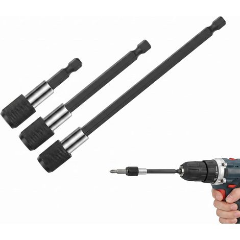3 Pieces Magnetic Bit Holder, Quick Release Screwdriver Bit Extender, 1/4 Inch Hex Shank, Self-Locking Chuck Adapter for Electric Drill and Screwdriver – Black (1/5)