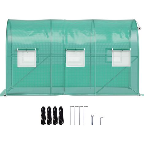 Mophorn Invernadero de túnel portátil  de 12 x 7 x 7 pies, con aros de acero galvanizado, viga superior, postes diagonales, puertas con cierre y ventanas enrollables, color verde