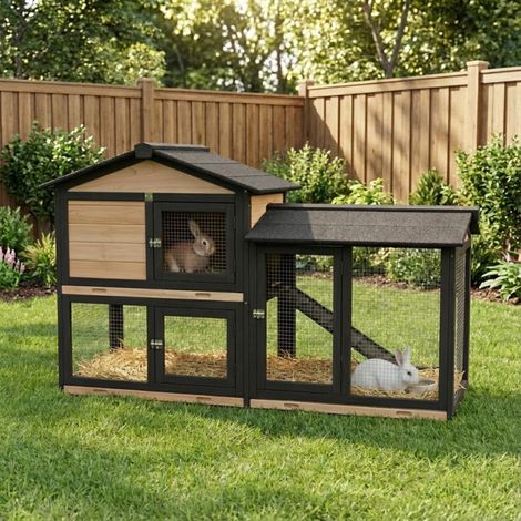 Clapier Shelty Pet Bois FSC Toit Bitumé Noir Espace Généreux (1/5)