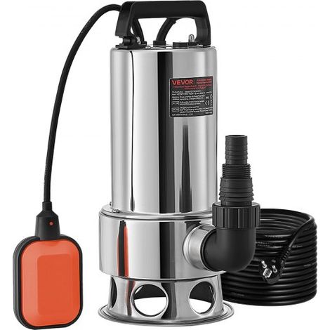 Tauchwasserpumpe, 1300 W, 20000 l/h, mit 10 m Kabel und automatischem Schwimmerschalter, Edelstahl und Gusseisen für schmutzige oder saubere, leere Gartenteiche, Schwimmbäder, Whirlpools (1/5)