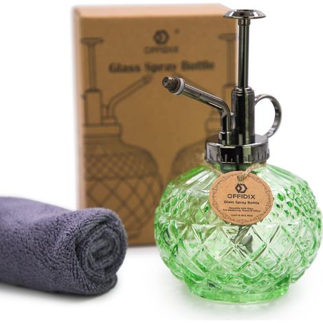 Spray pour plantes en verre,300ml Vintage verre vaporisateur bouteille avec pompe à tête en plastique intérieur et extérieur pot sprinkler (vert) (1/5)