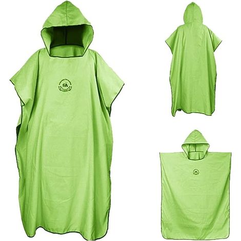 Microfiber poncho towel with hood, quick-drying, lightweight, perfect for surfing, beach, swimming, outdoor sports, holidays, travel, general size (green) (1/5)