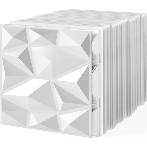 GOPLUS Lot de 50/100 Panneau Mural Decoratif en Diamant 30x30 CM, Panneaux Muraux 3D en PVC, Facile à Découper, Installer, Imperméable & Résistant à Chaleur, pour Salon, Chambre (30x30CM-4,5㎡,Blanc) (1/5)