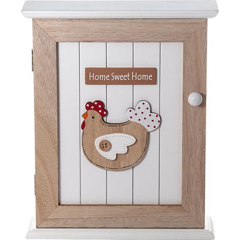 Boite a Clef en Bois, Armoires à Clés Murale avec 6 Crochets, Mignon Poule Thème Maison Cuisine Décorative, Idées Cadeau pour Amoureux des Poules 21 x 25cm (1/5)