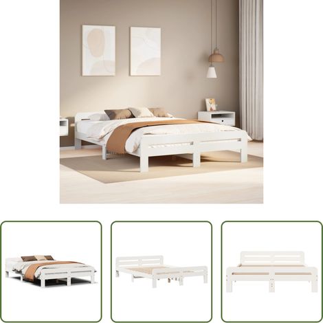 vidaXL Lit cadre sommier - Cadre de lit sans matelas blanc 150x200 cm bois de pin massif (1/5)