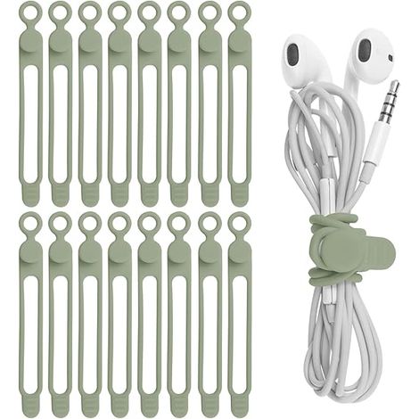 Lot de 16 attaches de câble en silicone pour casques audio, chargeurs de téléphone portable et ordinateurs. (1/4)