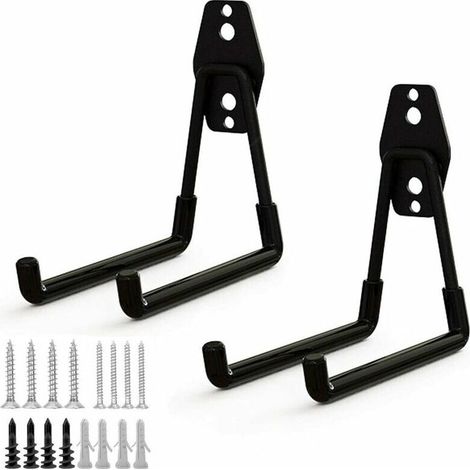 2pcs Crochet de Rangement de Garage en Acier,Stockage outils garage Crochets avec Revêtement Anti-Dérapant Support Lourd pour Accrocher les échelles/vélos/outils de jardin/Cordages(M) (1/5)