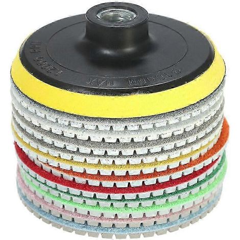 11 disques de polissage diamantés humides de 10 cm (4 pouces) + 1 plateau de support pour granit, marbre et pierre Cera (1/5)