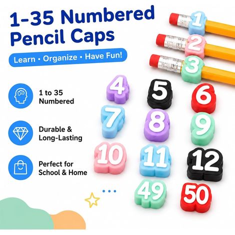 Lot de 30/50 décorations de crayons numérotées de 1 à 50, étiquettes réutilisables, organiseur de suivi de salle de classe, accessoire pour enseignants, fournitures scolaires, rouge : nombre : 1 à 50 (1/5)