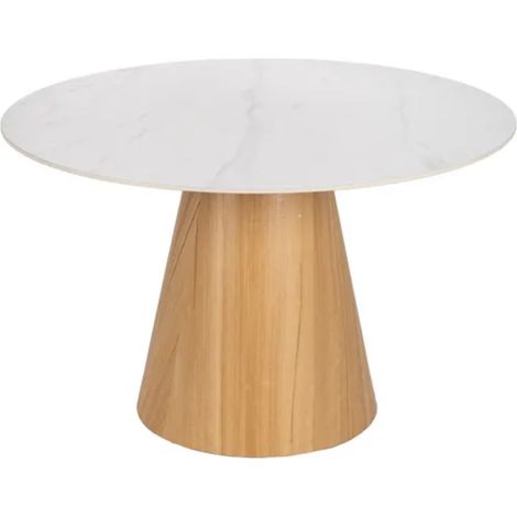 Table à manger en métal et céramique blanc 120 cm plateau imitation marbre URBAN (1/5)