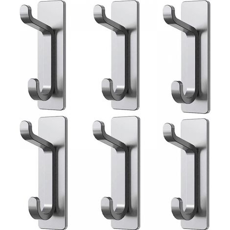 6er-Pack selbstklebende Wandhaken, kein Bohren erforderlich, wasserdicht, rostfrei, Silber (1/5)