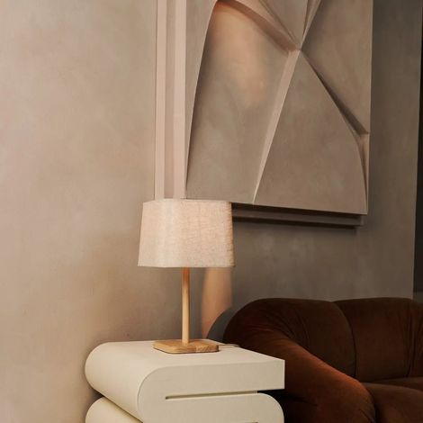 Lampe de table en bois avec abat-jour en tissu beige E27 pour salon et chambre - PANGIVO (1/4)