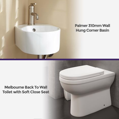 Melbourne Bathroom Ceramic Round Back To Wall Pan Toilet Soft Close Seat & Basin (1/5)